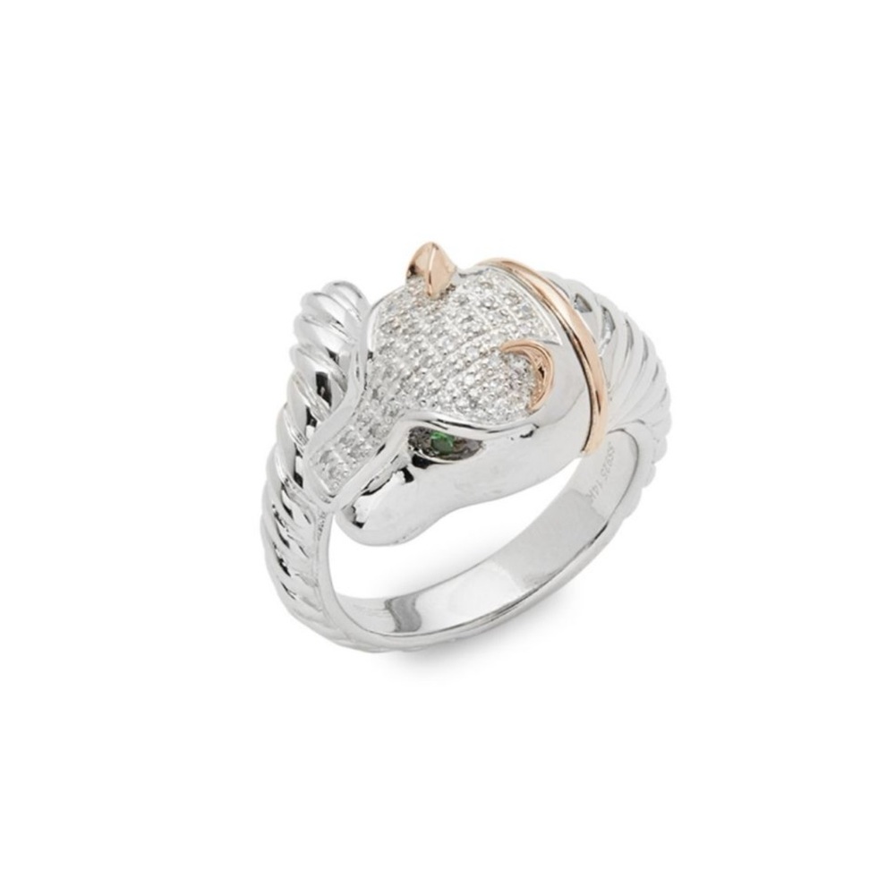 Effy Sterling SIlver 14k Rose Gold Diamond Tsavorite Panther Ring.Size 6